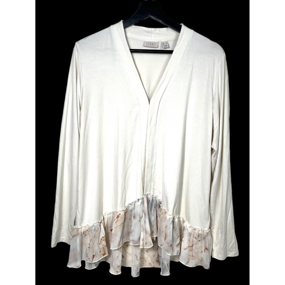 LOGO Lori Goldstein floral cardigan tie dye trim sz M